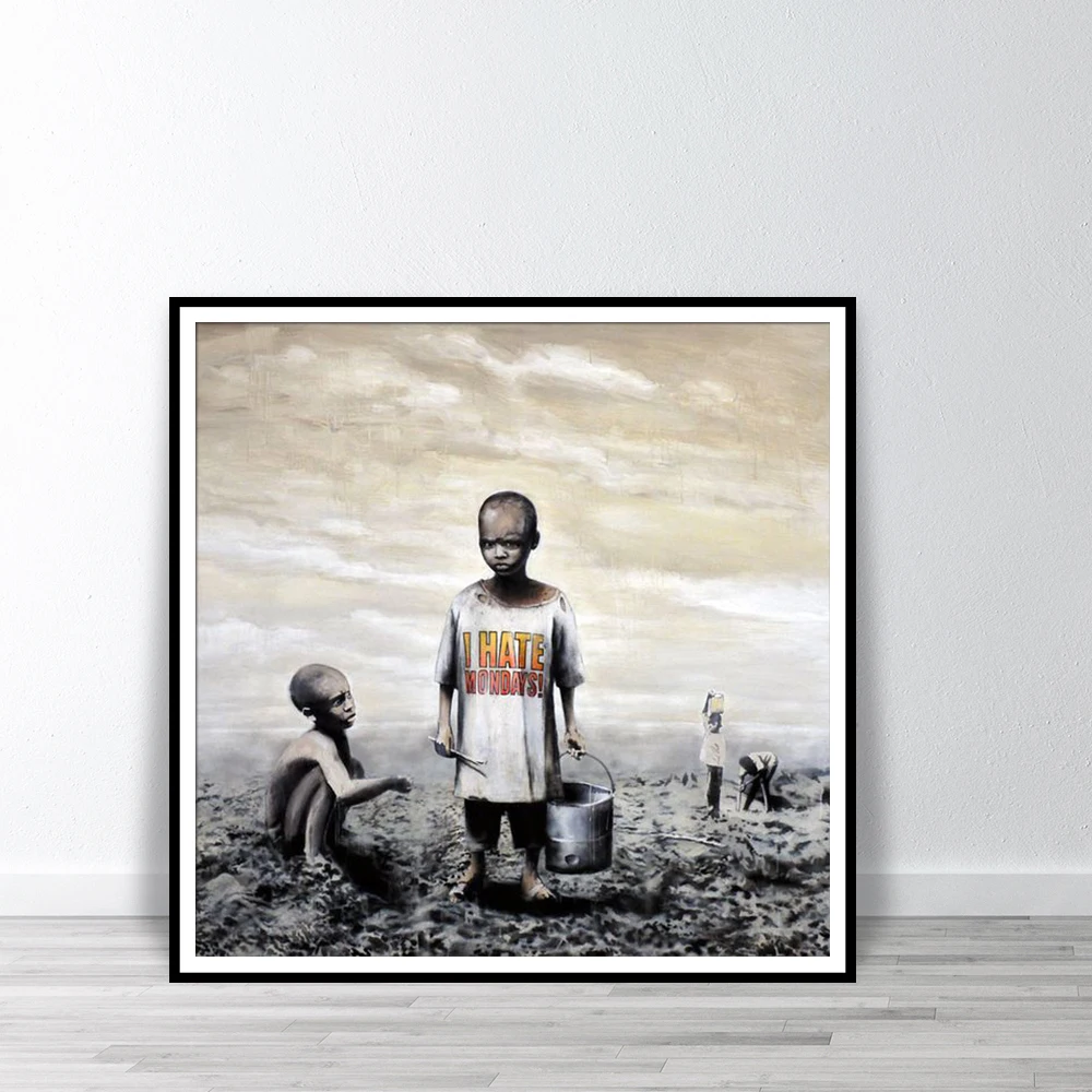 

BANKSY I Hate Mondays Canvas Wall Art Print Poster Modern Art Watercolor Canvas Painting Decorative Pictures