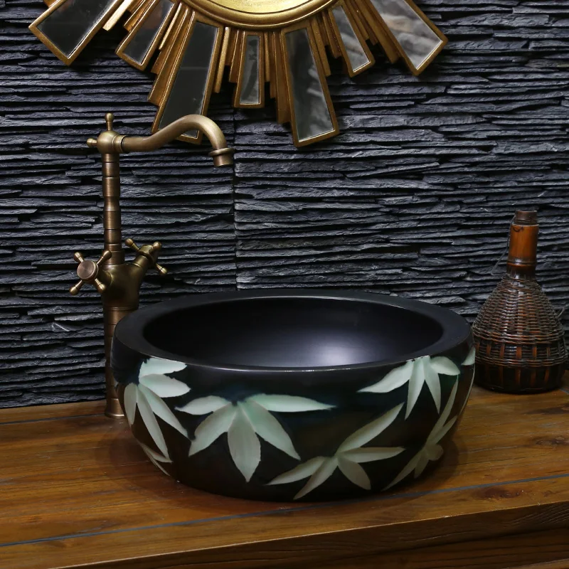 Western antique style ceramic colored bathroom luxury basin wash bowl