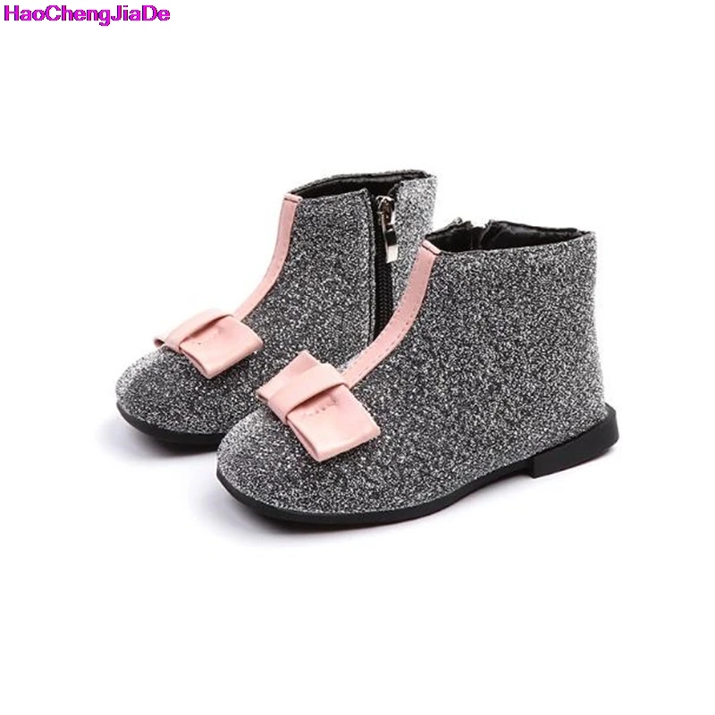 

HaoChengJiaDe Autumn Winter Girls Boots Fashion Kids Boots For Girls Children's Warm Shoes Princess Sweet Bow-knot Rubber Shoes