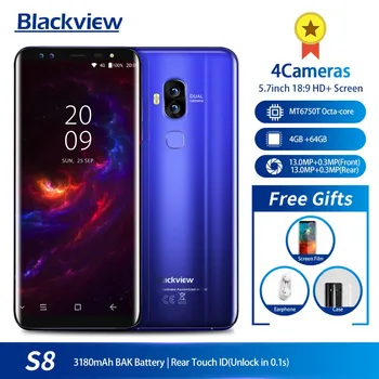 

original Blackview S8 5.7" 18:9 HD MT6750T Octa Core Smartphone 4GB RAM 64GB ROM Dual SIM Fingerprint OTG 4G LTE Mobile Phone