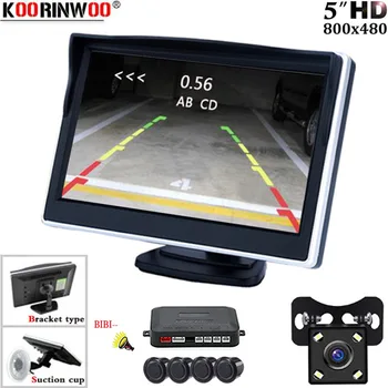 

Koorinwoo Car Parking Sensor 4 Radars 5 Inch LCD Car Monitor 800*480 Display Distance Show on Rearview Camera Rear Video System