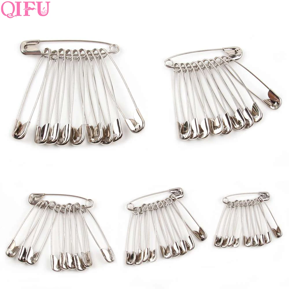 

QIFU 100pcs Silver Tone Safety Pins DIY Sewing Tools Accessory Stainless Steel Needles Safety Pin Brooch Apparel Accessories