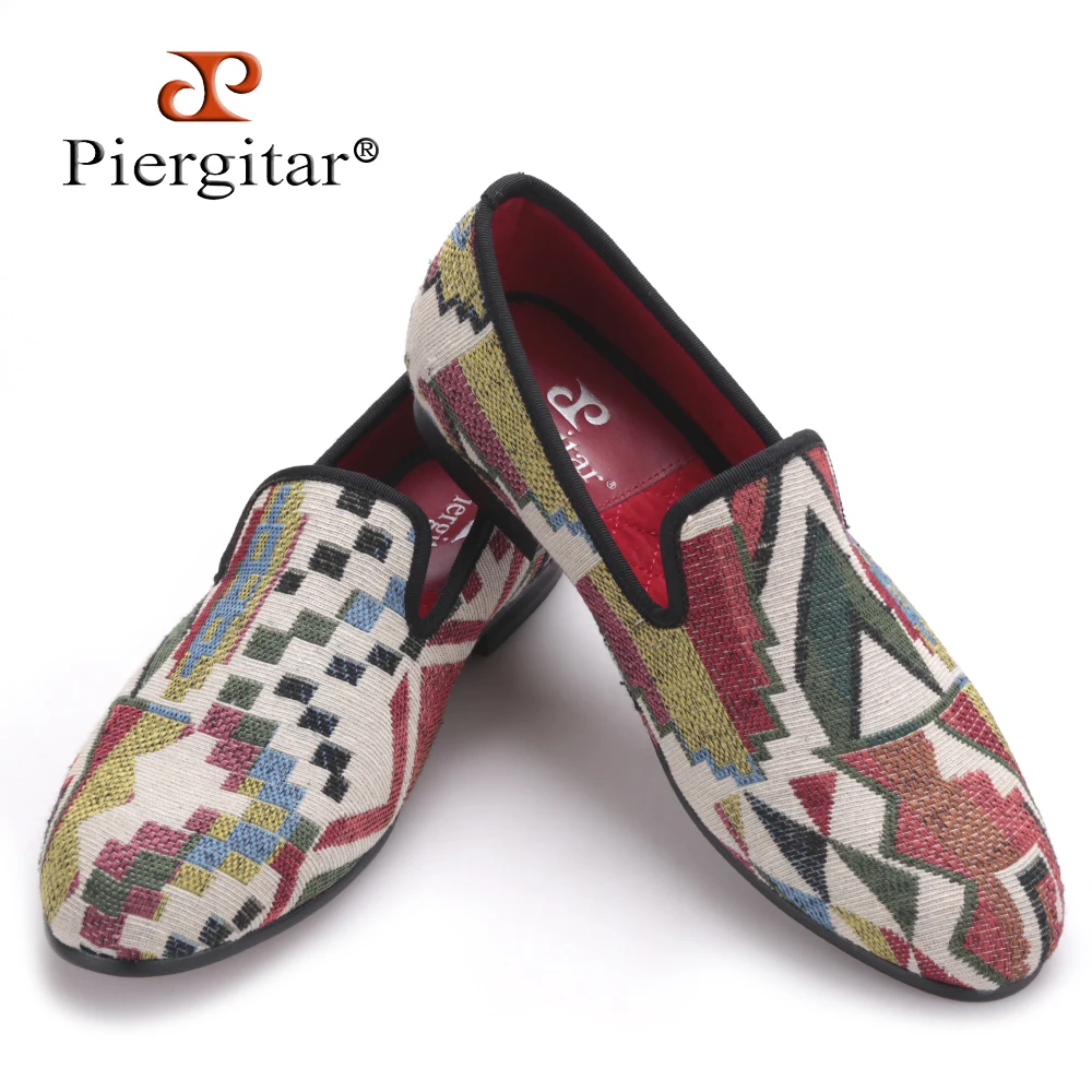 

New Low poly pattern men loafers Handmade mixed colors men knitting shoes red bottom and Comfortable cotton insole men's flat