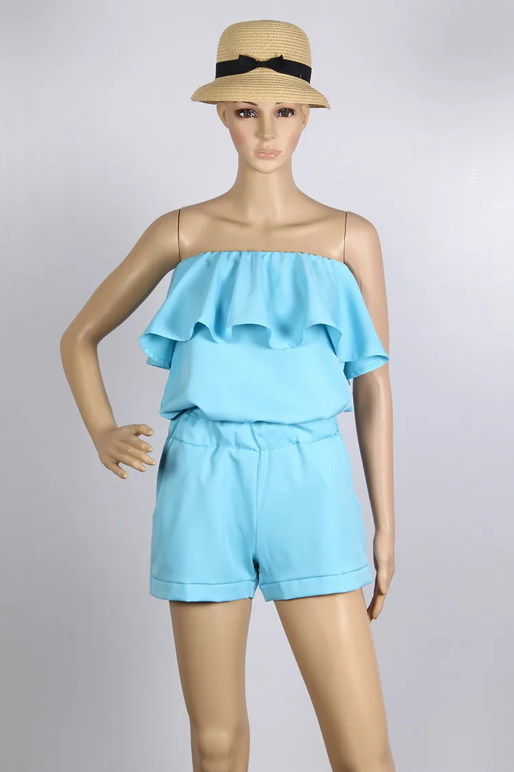 Для женщин комбинезоны и кожаный комбинезон без бретелек Модные однотонные Карамельный цвет летние шорты A1990 - Цвет: A1990light blue