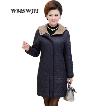 

Women Parkas Thick Jacket Winter Coat Long Middle-aged Hooded Warm Cotton Outwear Plus Size 4XL Elderly Mom Padded Velvet Coats