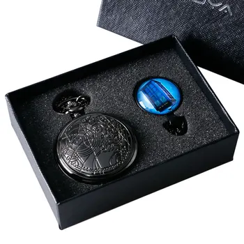 

Fashion Black Doctor Who Design Pocket Watch Necklace With Glass Dome Necklace Pendant Quartz For Men Ladies