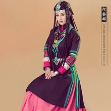 RU na меньшинств группы Занг Тибетский Для женщин костюм Экзотические моды Стиль Для женщин костюм с волос набор аксессуаров для фотографии