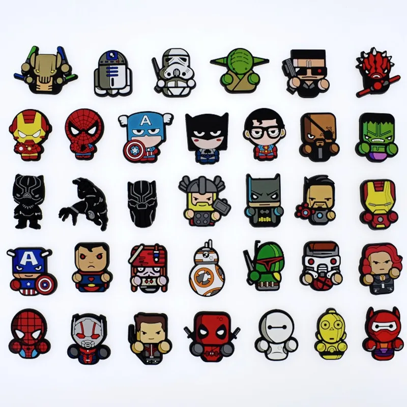 

100Pcs Cartoon The Avengers Heros Deadpool Robot Star Wars Black panther PVC Flatback DIY Phone Case Badges Gadgets Anime Charms