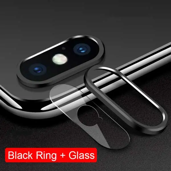 Защитная крышка для камеры для iPhone XS Max XR X 7 8 6 6S Plus чехол для задней камеры объектив стеклянный металлический протектор бампер защитное кольцо - Цвет: Black Ring Glass