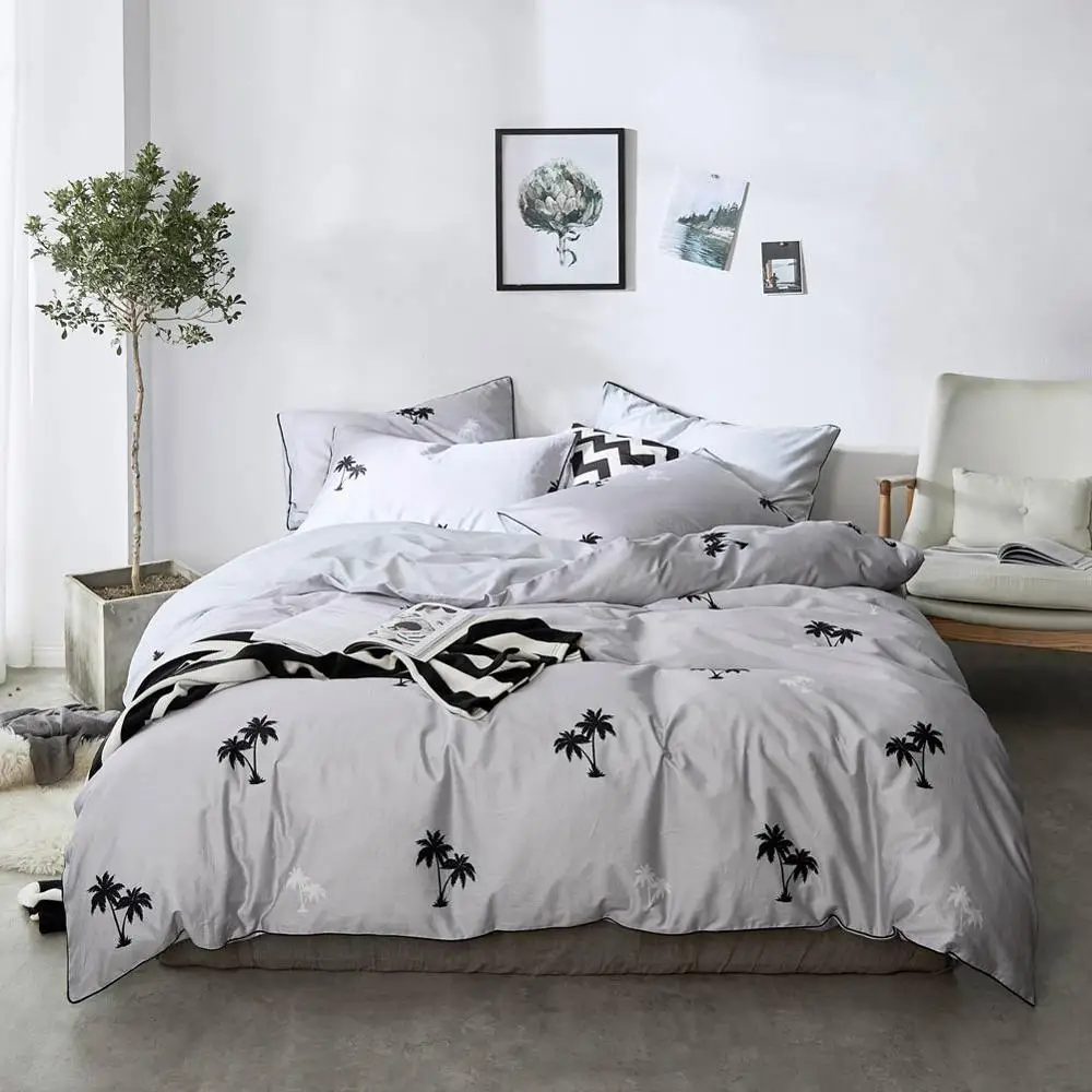 

2019 Black Trees Light Grey Bed Cover Duvet Cover Set Cotton Bedding Set Bedlinens Twin Queen King Flat Sheet Fitted Sheet