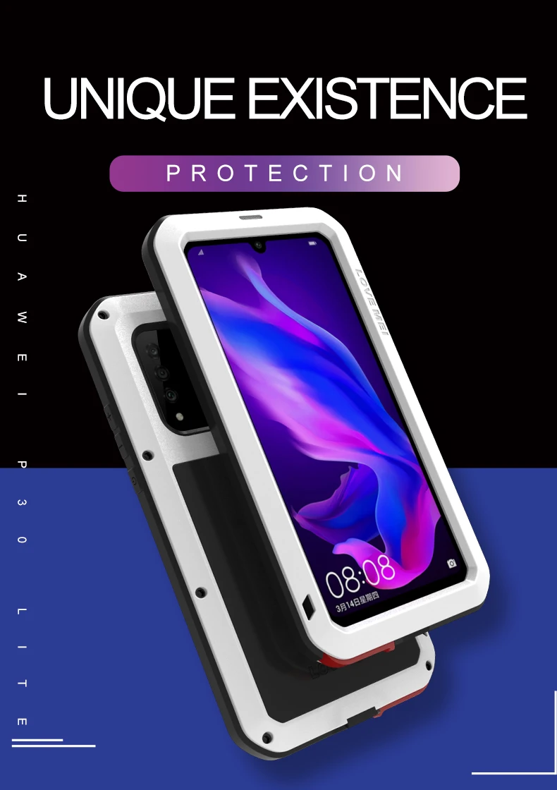 

Gorilla glass film gift) LOVE MEI Metal Waterproof Case For Huawei P30 Lite 6.15 Shockproof Cover For huawei Nova 4E cover capa