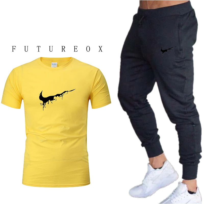 

Summer New Tracksuit Men Short sleeve Casual Men's Sportswear Suit Brand Clothing Two Pieces Top Tee+Pants Sweat Suits 2019