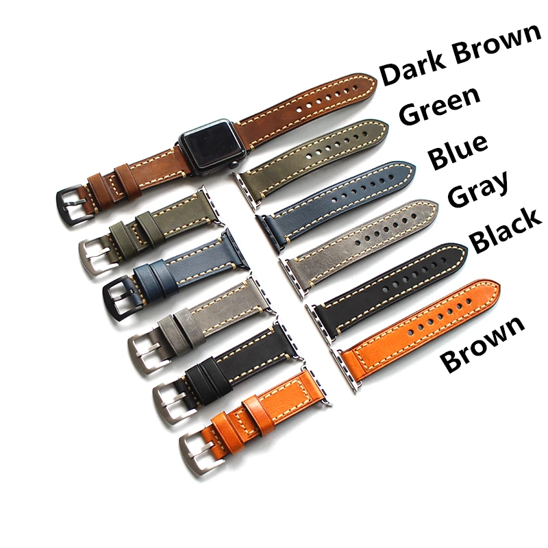 

TJP Genuine Vintage Italy Calf Leather Blue Gray Brown Black Green Watchbands For Apple Watch 1 2 3 iWatch 38mm 42mm Wristband