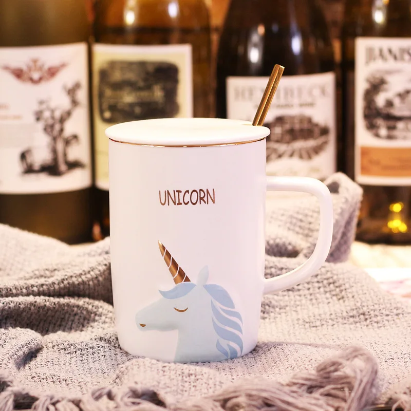 Unicorn Ceramic Mug With Golden Spoon