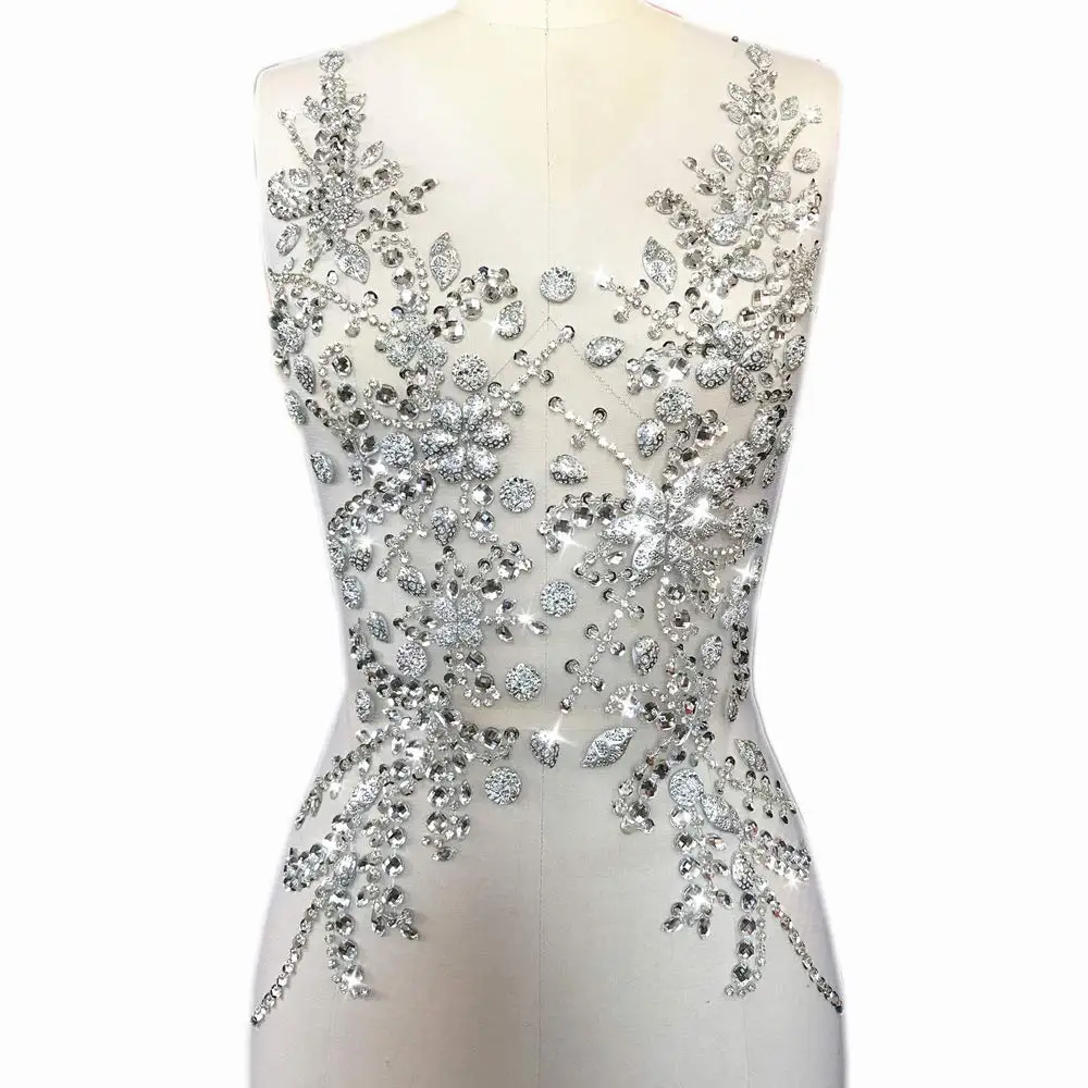 

Best Choice Silver 30x55cm Sequin Rhinestones Bodice Patches Applique Decoration for on Clothes Bridal Wedding Prom Dance Dress