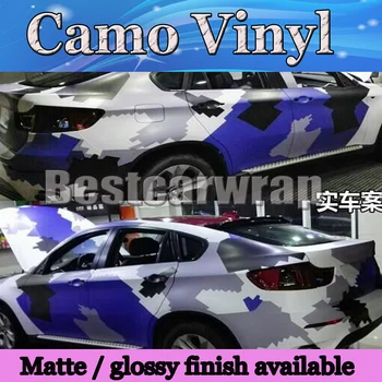 

Large Camo Vinyl Blue Black White Full Car Wrap Sticker Pixel Camouflage Car Sticker with air free 1.52x30m/Roll 5x98ft