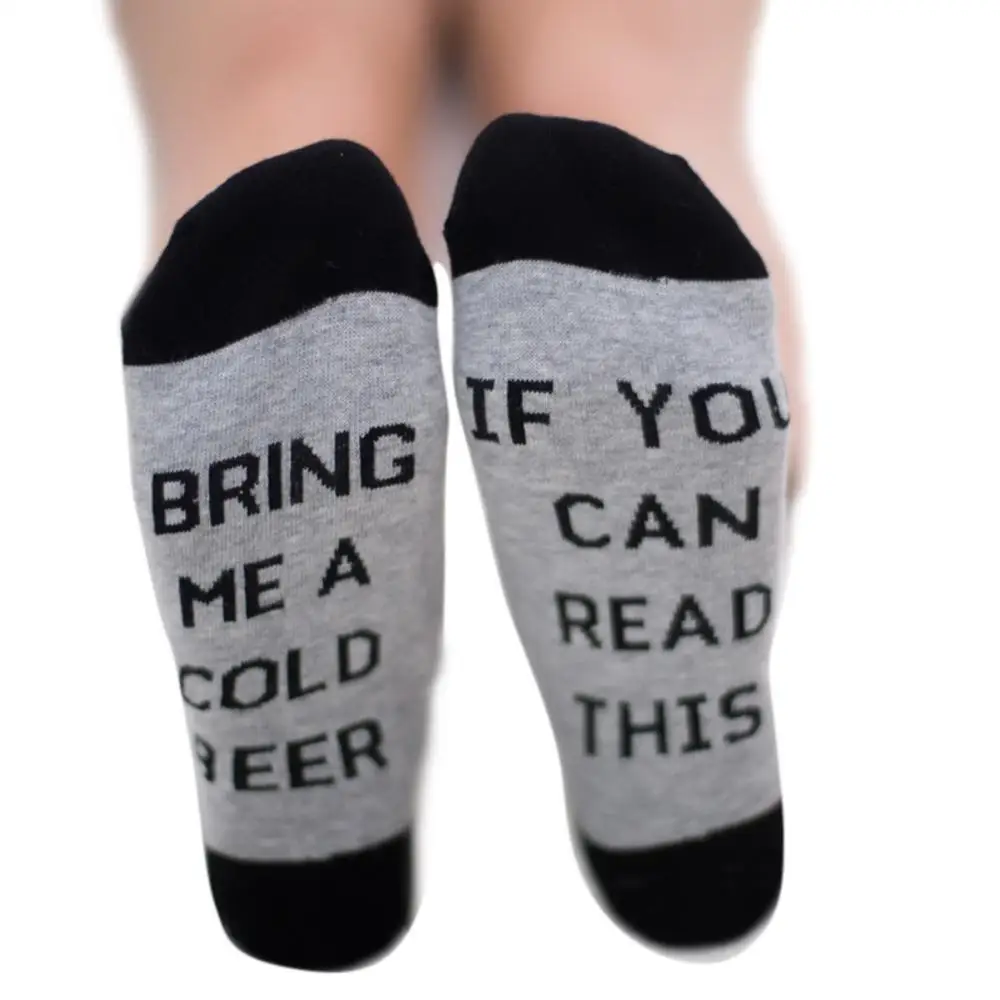 Fashion 1 Pairs Women Letter print socks If You Can Read This Bring Me A Glass of Wine/Cold Beer/Coffee Men Women Crew Socks - Цвет: QHB