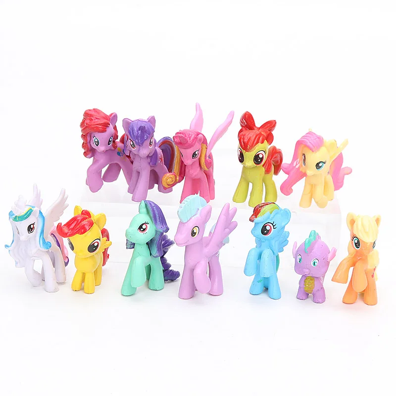 12 шт. 3,5-5 см игрушки My Little Pony мини пони ПВХ фигурки Набор всех цветов радуги; платье в шип дракона с Сумеречной искоркой кукла на Рождество