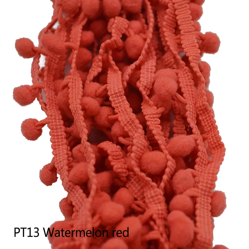 5 ярдов кружево с помпонами отделка шар 10 мм Мини жемчуг помпон лента с бахромой шитье кружево трикотажная ткань ручной работы ремесло аксессуары 8z - Цвет: PT13 watermelon red