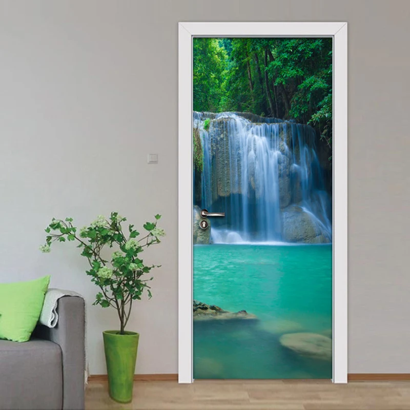 

3D Mural Wallpaper For Bedroom Door Sticker Waterfall Landscape Home Decor Photo Wallpaper PVC Self-Adhesive Door Mural Stickers