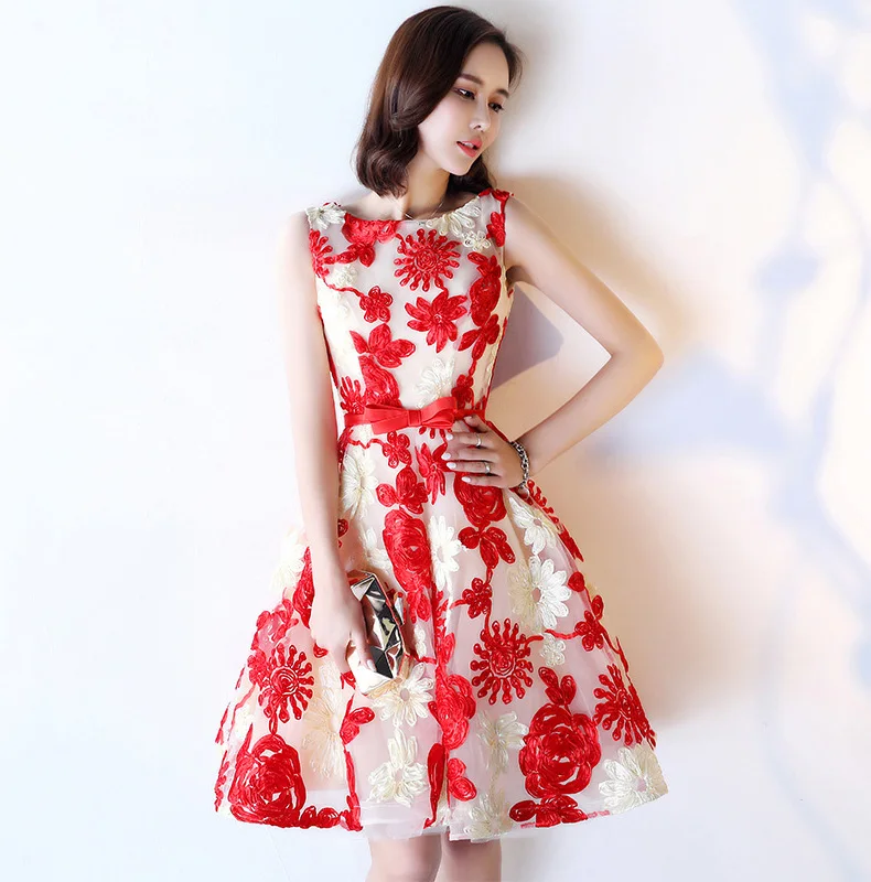 DEERVEADO YM307 Embroidery Short Prom Dresses Sexy Open Back Lace Up Party Dresses Prom Gown Vestido De Festa Curto