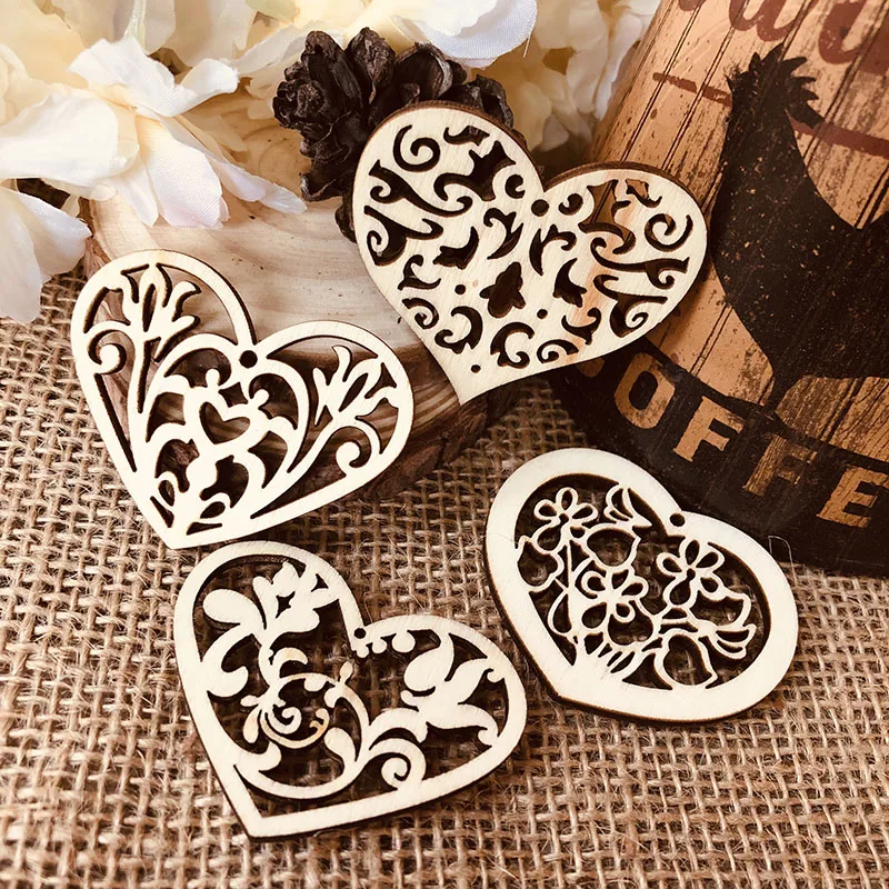 wood hollowed flower heart wedding tag (8)