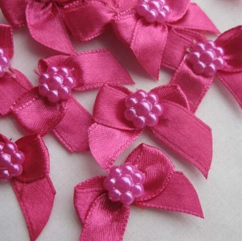 

10pcs Fushia Satin Ribbon Flowers Bow Sewing Wedding Craft Appliques A0005