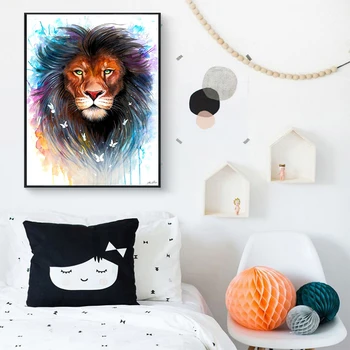 

MUTU Watercolor Animal Oil Painting on Canvas Lion Posters and Prints Wall Art Pictures For Living Room Freeshipping Unframed