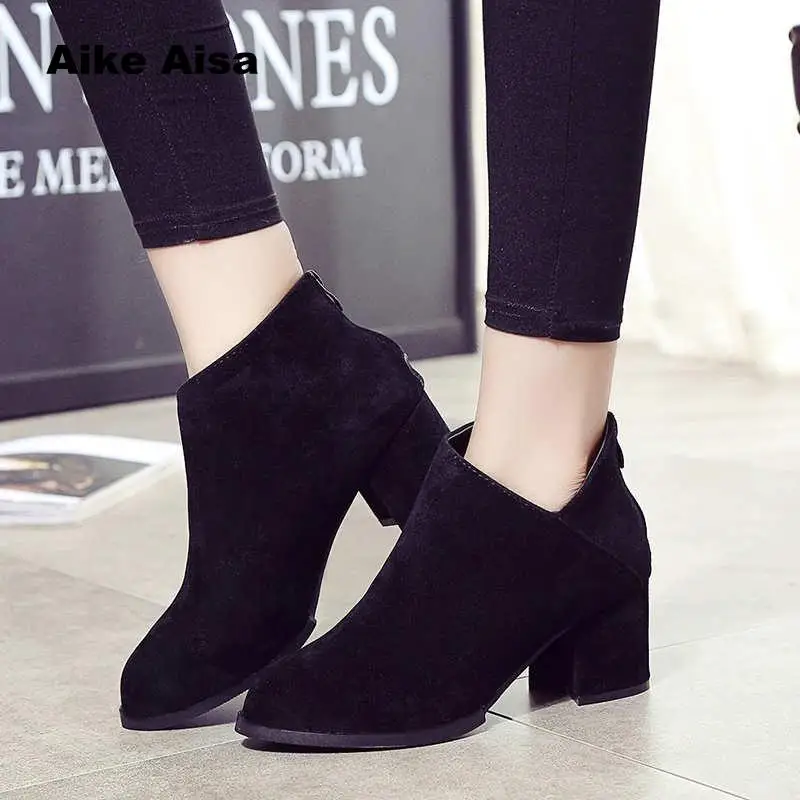

2019 Autumn Winter Fashion Woman Boots High Heels women Leather Ankle Sexy Pointed Toe Metal Martin Botas De Mujer