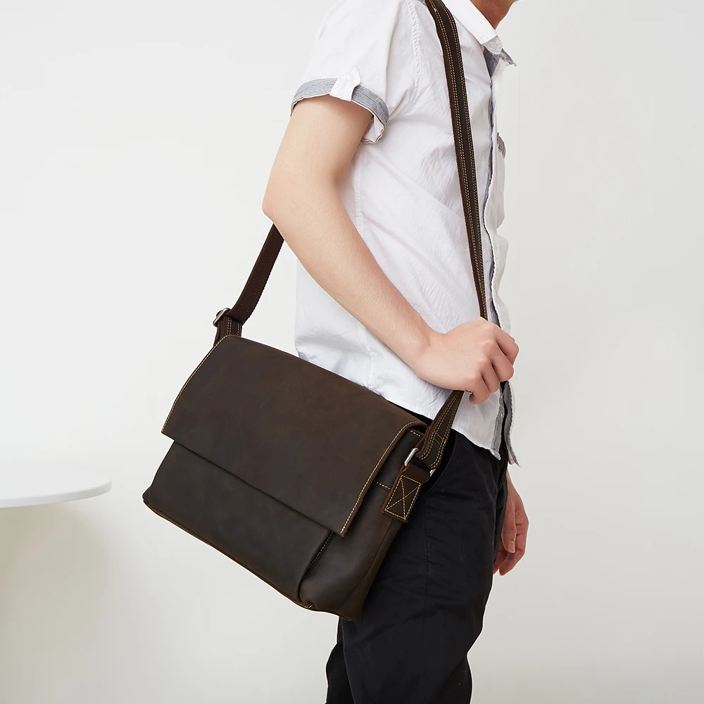 

Designer 2017 Luxury Genuine Leather Men Crossbody Bag Crazy Horse Leather Shoulder Bag Men Laptop Bags Male Messenger Bag