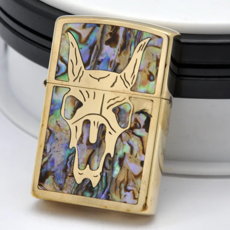 

ZORRO Kerosene Lighter Oil Petrol Gasoline Refillable Lighter Color Shell Inlay Windproof FREE GIFT BOX Ox Head Lighter Copper