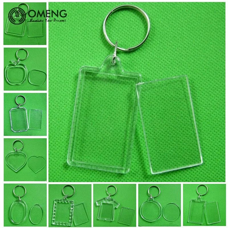 Omeng Rectangle Transparent Blank Acrylic Insert Photo Picture Frame Keyring Keychain Diy Split