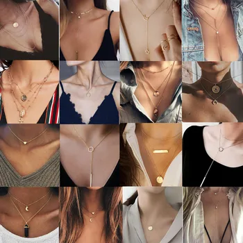 

22 Style Boho NECKLACE FOR WOMEN Vintage Gold Silver Chain Long Moon STATEMENT NECKLACE Pendant Bohemian Jewelry Girlfriend Gift
