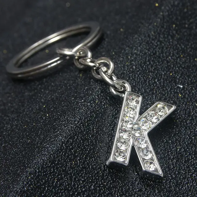 SUKI Crystal Alphabet Keyring Initial Letter K Key Ring Rhinestone