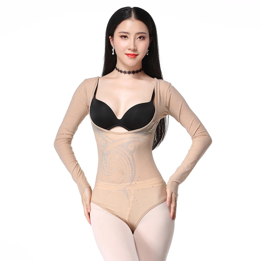 

Diamonds Drilling Plus Size One Piece Leotard Women Dance Accessories Long Sleeves Tops Bottoming Shirt Belly Dance Bodysuit