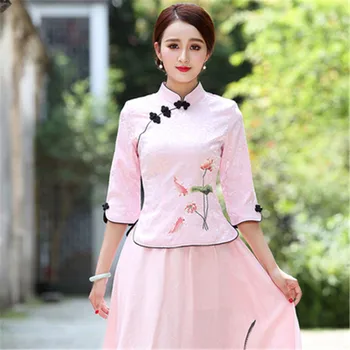 

Camisetas Mujer Brand Tee Embroidery Tshirt Women Harajuku Plus Size 4XL Elegant Stand Fashion Vintage Tops Indie Folk Ethnic