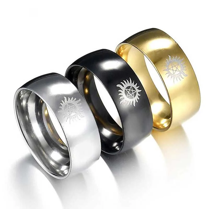 

Hot Sales Silver / Black / Golden Dome Supernatural New Men Stainless Steel Ring Wedding Rings Anillos Mujer