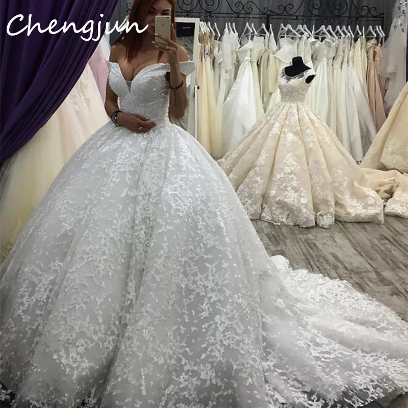 Винтажное кружевное роскошное бальное платье Chengjun с большим шлейфом дорогие