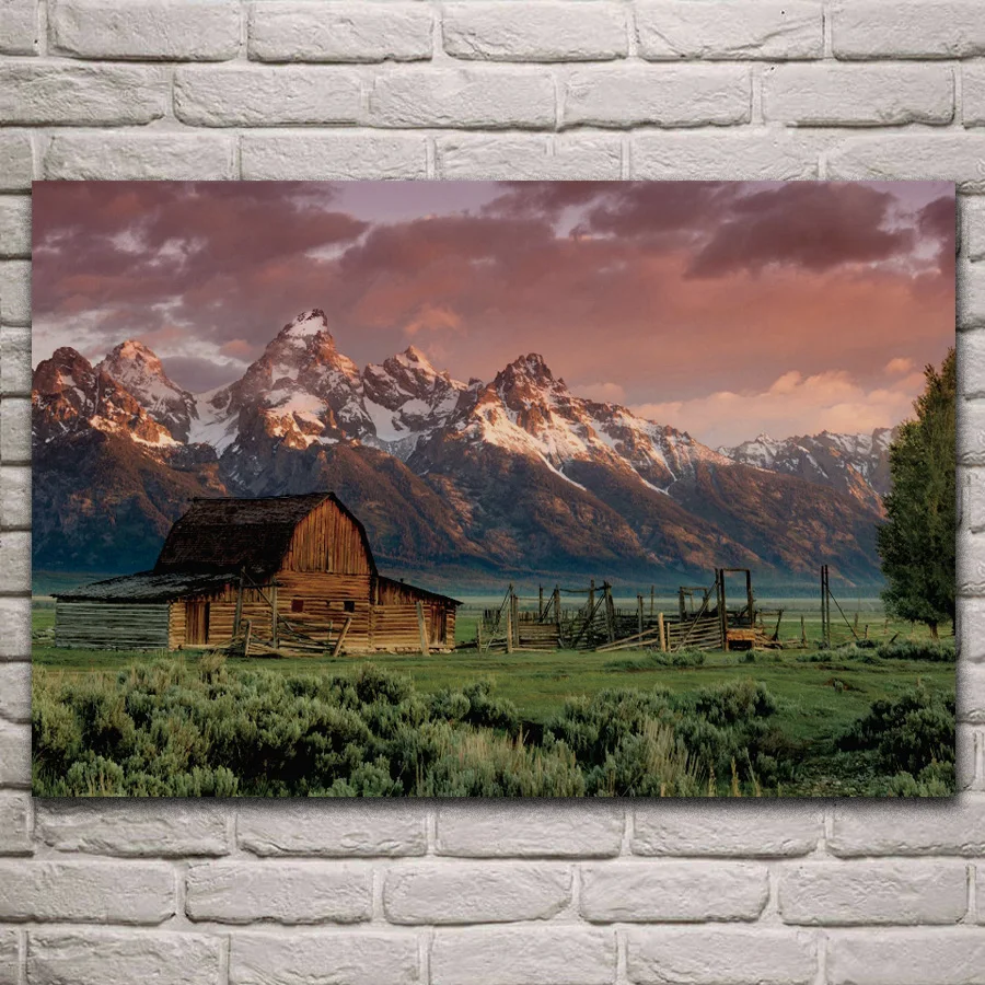Рокки сарай в стиле teton закат ландшафт фотография украшение для дома гостиной