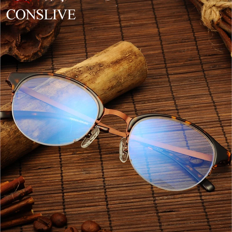 

Women Prescription Glasses Round Optical Nearsighted Glasses Half Rimless Tortoise Eyeglasses Spectacles Frame Lenses H8941