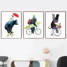 Bear Dog Rabbit Bunny Nordic Poster And Prints Wall Art Canvas Painting Wall Pictures For Kids Bedroom Baby Boy Girl Room Decor