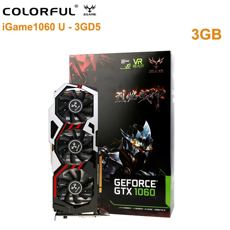 

Original Colorful IGame 1060 U-3GD5 Top Graphics Card GeForce GTX 1060 NVIDIA Chip 192bit 3GB GDDR5 120W Three Fans Cooling Fan