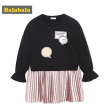 Balabala/платье в стиле пэчворк с милой вышивкой букв; осенняя одежда для маленьких девочек; повседневные платья с длинными рукавами для девочек