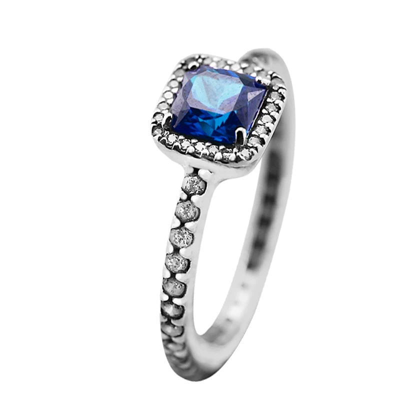

Genuine 925 Sterling Silver Original Timeless Elegance Blue Crystal Rings Wedding Party Gift Fine Jewelry for Women