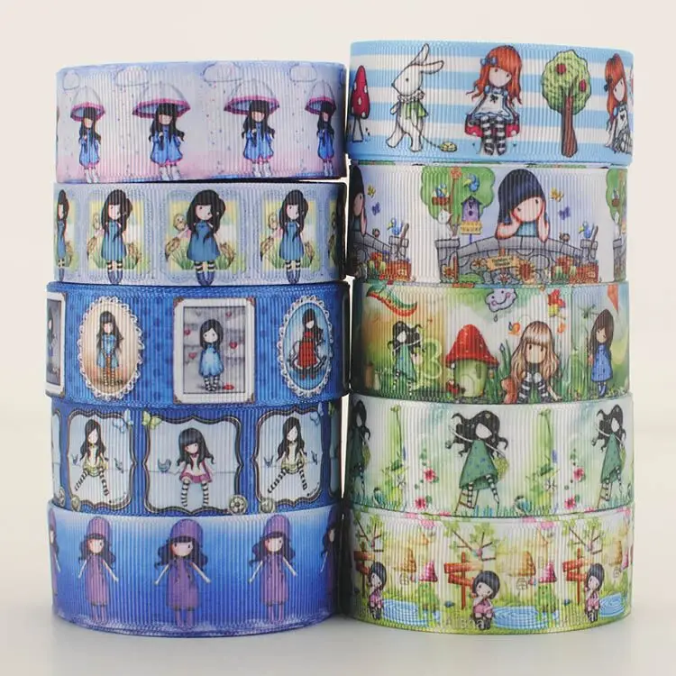 

NEW random set 22/25mm mixed cartoon girl pattern printed grosgrain ribbons ,1Y/style
