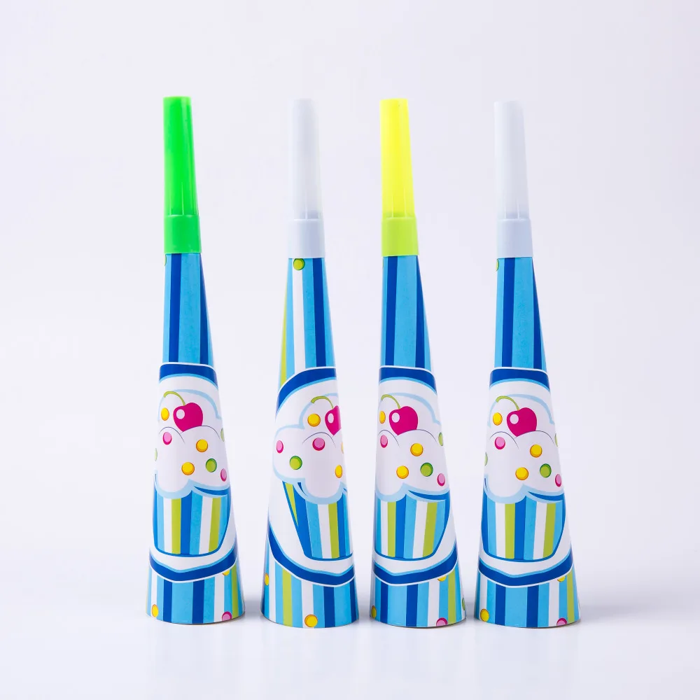 

6pcs/lot Blue ice cream Birthday Party Decoration horn Noise maker Kids Baby shower Dessert Cake wedding decor Party Supplies