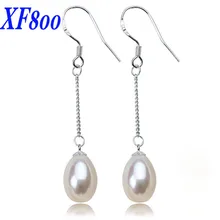 XF800 длинные серьги-капли из натурального пресноводного жемчуга. 925 серебряные ювелирные изделия, универсальные белые серьги с настоящим жемчугом для женщин S57