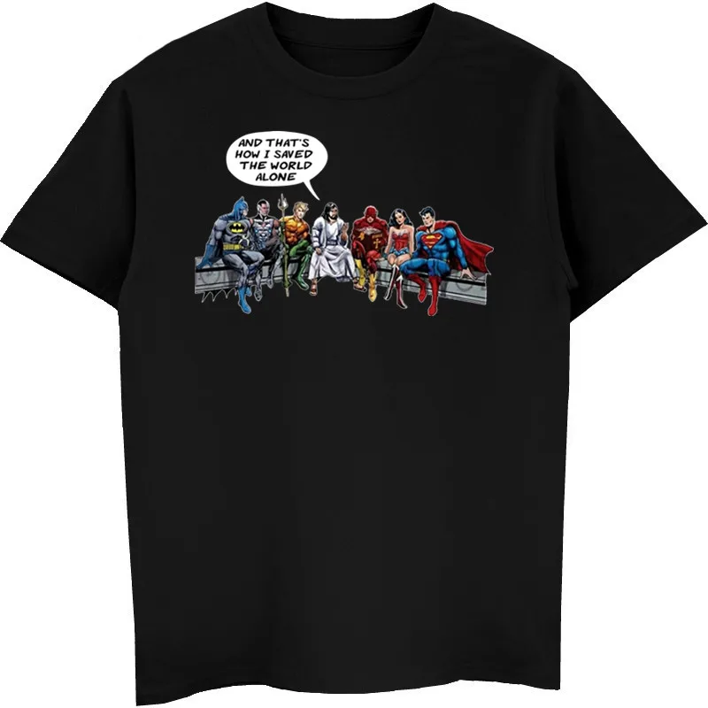

Captain America Spiderman Batman Superman And That Is How I Saved The World Jesus T Shirt Men's 100% Cotton Shirt Novelty Tees