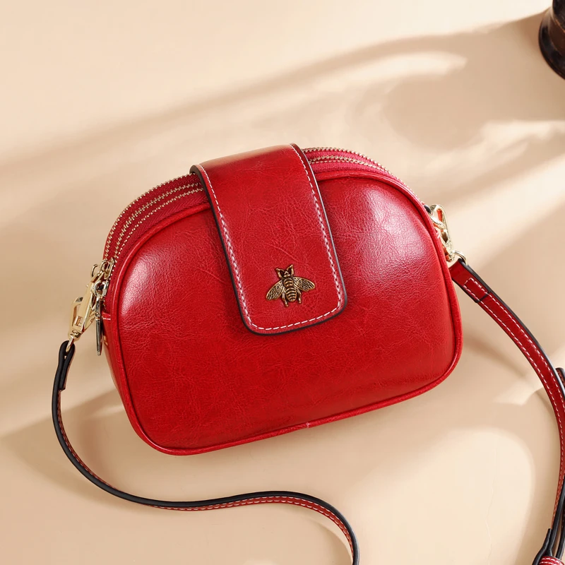 AOEO صغيرة Crossbody حقائب للنساء شحن 2 الأشرطة السيدات أسود أحمر 3 سستة انقسام جلد فتاة الكتف رسول حقيبة الإناث