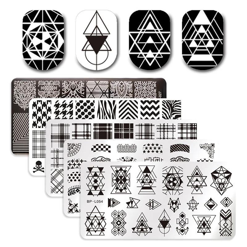 

5Pcs/set Rectangle Geometric Pattern Stamp Template Image Plate Checked Grid Stamping Plate Manicure Nail Art Stamp Tool